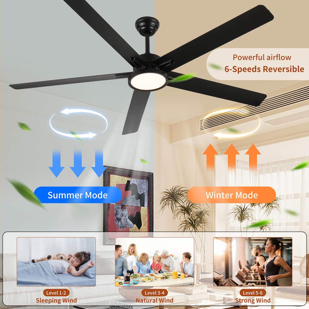 Quiet Energy-Efficient DC Ceiling Fan Light with 3-Color Changing Light & 6 Wind Speeds & Timer Fuction