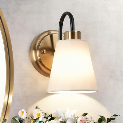 Modern Farmhouse 1-Light Black Gold Wall Sconce Fabric Bathroom Vanity Light - L 4.9" x W 7.1" x H 8.3"
