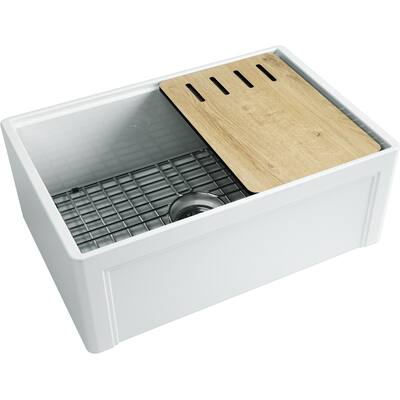 EMPIRE Devon 27 in. Fireclay Workstation Reversible Farmhouse Kitchen Sink