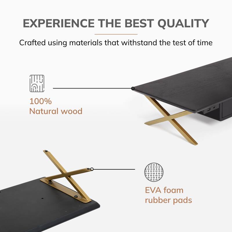 Jani Wood Monitor Stand Riser Desk - Ergonomic Design Stand, Desktop Organizer Table for Home, Office Workspace, Gaming Desk