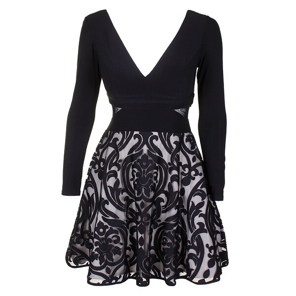 xscape long sleeve fit and flare dress