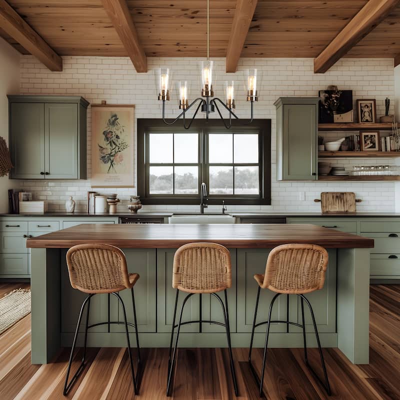 Ivelle Modern 5-Light Black Gold Wheel Chandelier Seeded Glass Pendant Lights for Dining Room - 22 “