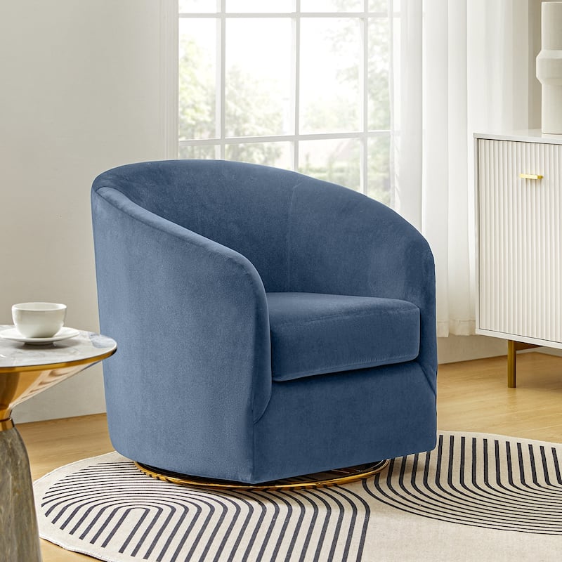 Eleuterio Modern Velvet Curved Swivel Accent Barrel Chair with Metal Base by HULALA HOME
