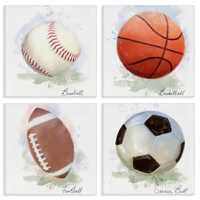 Stupell Soft Pastel Sports Balls Canvas Wall Art Design By Matthew Piotrowicz (Set of 4)