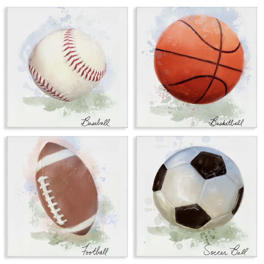 Stupell Soft Pastel Sports Balls Canvas Wall Art Design By Matthew Piotrowicz (Set of 4)