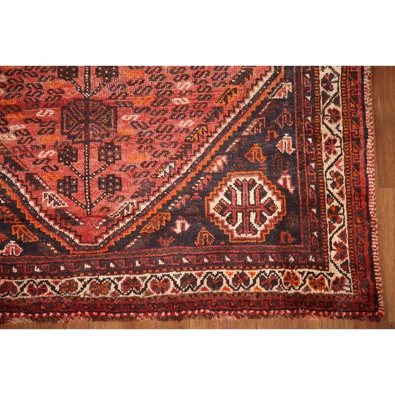 Hand Knotted Oriental 100% Wool Carpet Traditional Tribal Red Qashqai Area Rug - 6' 8'' X 4' 11''