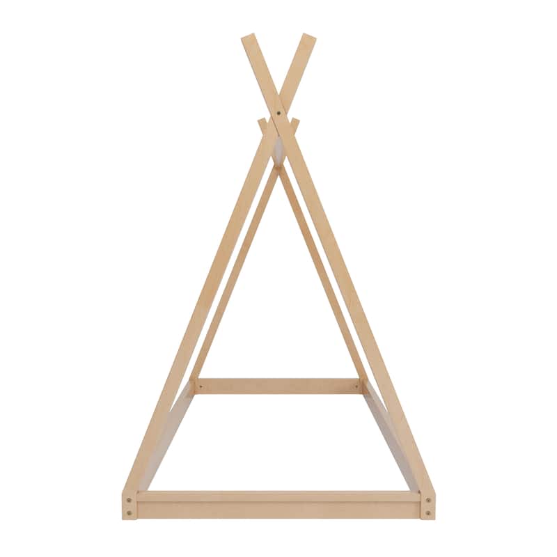 Wooden Twin House Bed Frame for Kids, Montessori-Inspired Low Platform Tent Bed with Sturdy Triangle Design