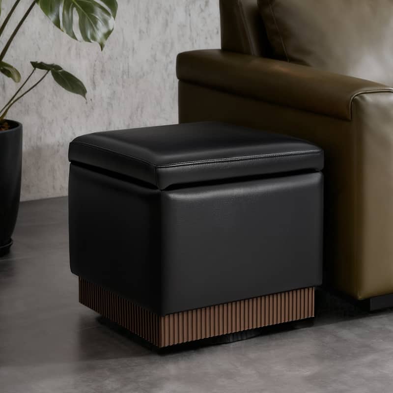 Swivel Storage Ottoman Bench Footstool with Flip-top and Acacia Frame