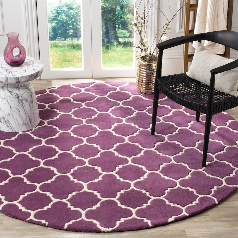 SAFAVIEH, Handmade Chatham Caisa Modern Moroccan Wool Rug - 7' Round - Purple/Ivory