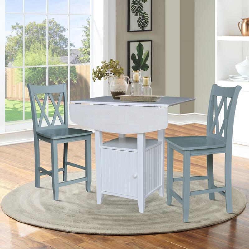 Dual Drop Leaf Bistro Tablewith Storage and Stools