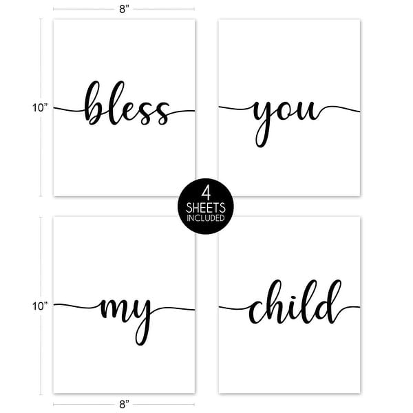 Inspirational Quote Wall Decor Art Prints (Set of 4) - Black and White Modern Contemporary Minimalist Typography Bless You