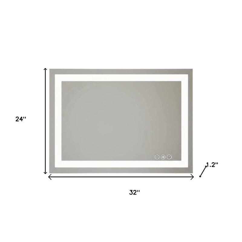 HomeRoots 24" Clear Lighted Frameless Bathroom Vanity Mirror - 32.00 in. x 24.00 in. x 1.20 in.