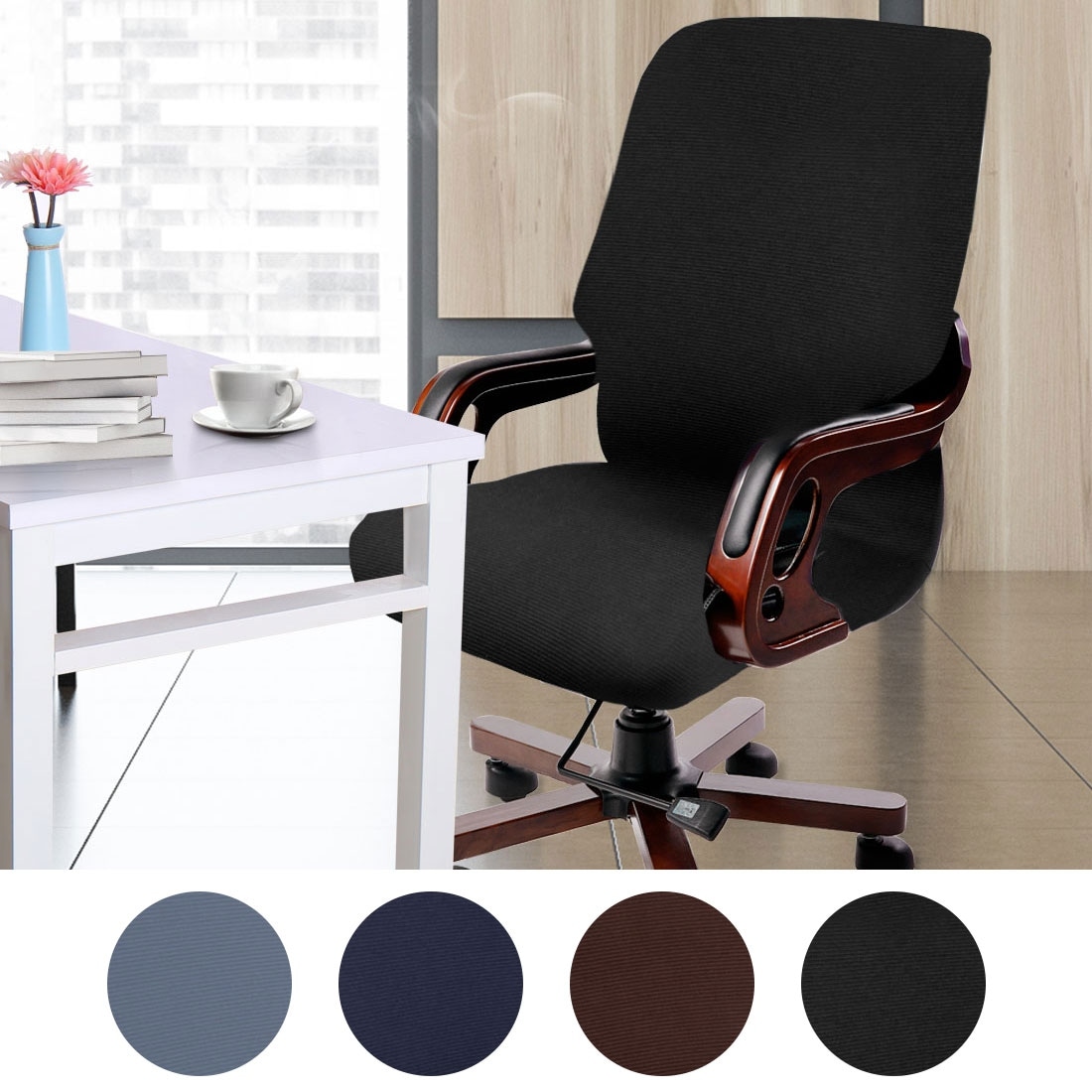 Velvet Office Chair Cover with Armrest Covers - Chocolate / L in 2023