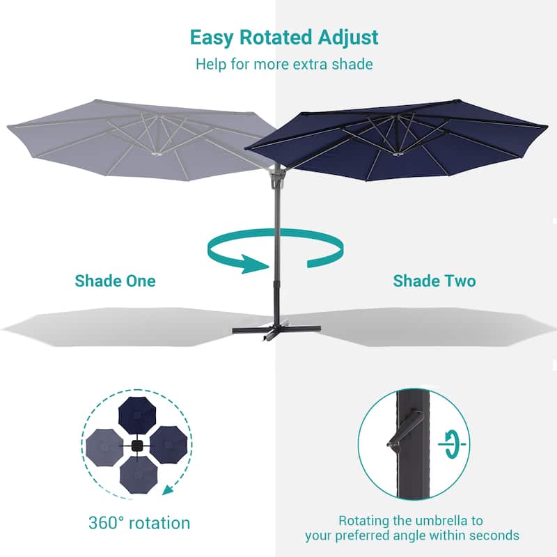 BONOSUKI 11FT LED Cantilever Patio Umbrella 360 Rotation w/Cross Base