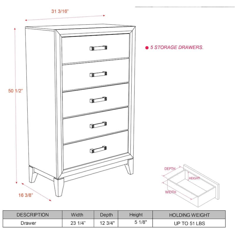 Athens Wood 5-Drawer Chest