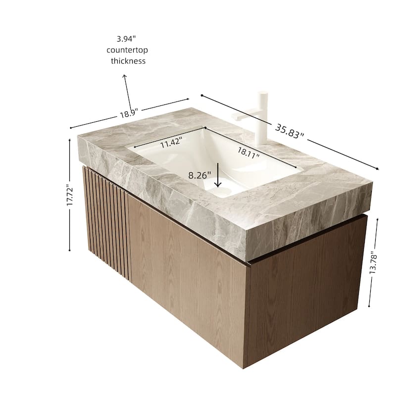 Floating Bathroom Vanity with Sintered Stone Top & Undermount Ceramic Basin with Single Pre-drilled Faucet Hole