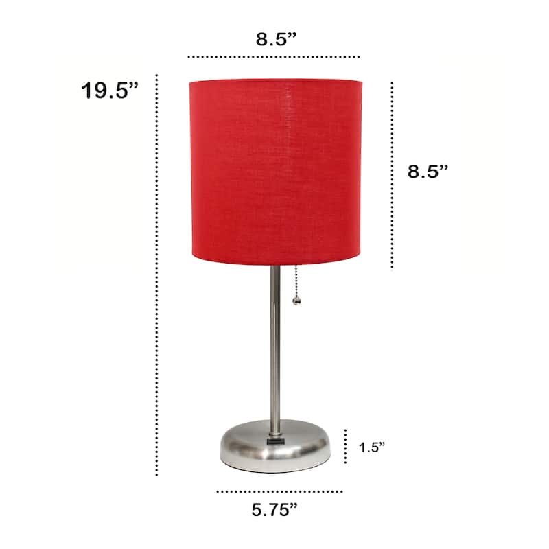 19.5" USB Port Feature Metal Lamp in Steel w Aqua Shade