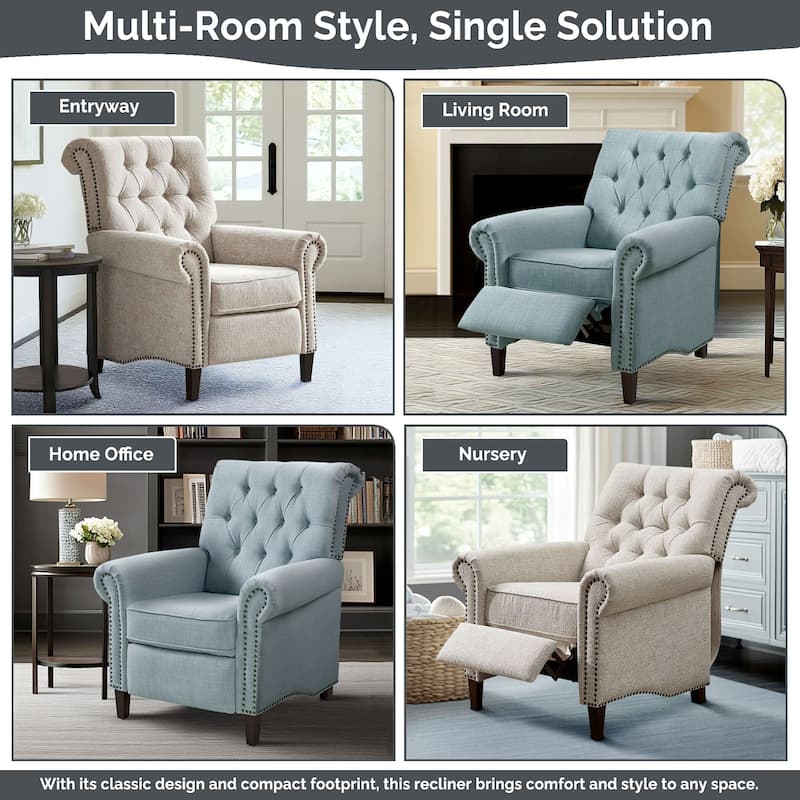 Madison Park Aidan Upholstered Manual Push Back Recliner Chair with Nailheads