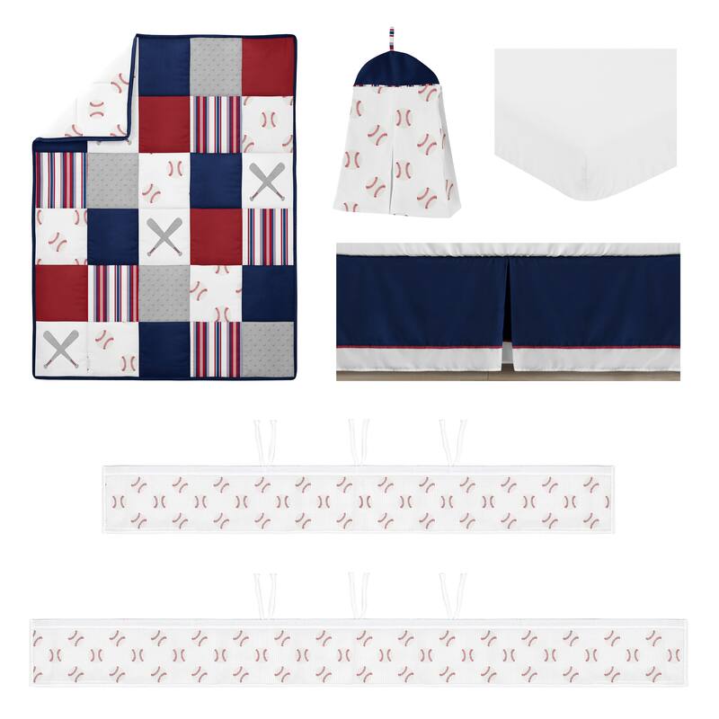 Baseball Patch Sports Boy Sweet Jojo Designs 6p Crib Bedding +BreathableBaby Breathable Mesh Liner Red Americana
