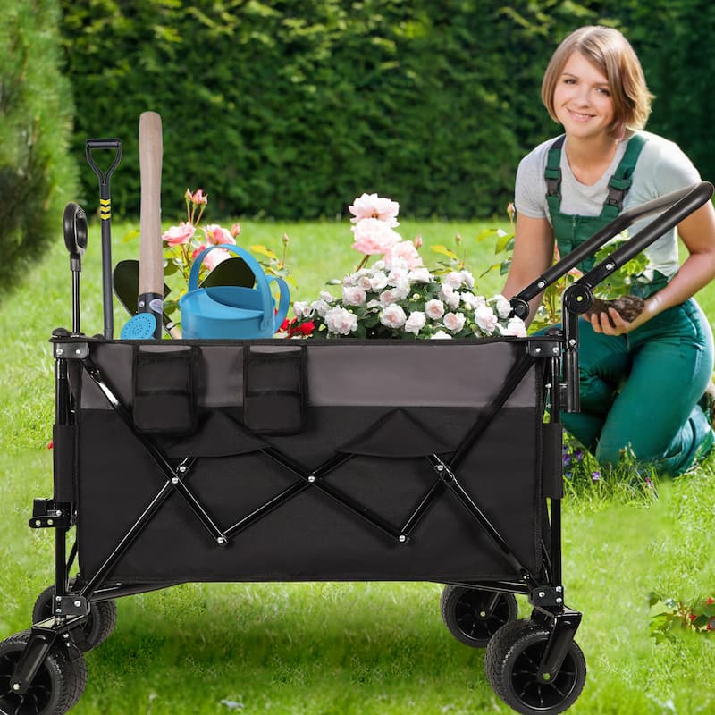 Multi-Functional Push-Pull Folding Wagon Cart With Rotating Handle & 360°All-Terrain Wheels-Heavy-Duty,Adjustable Design