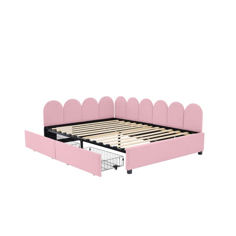 Full Size Velvet Daybed with Drawers and Soft Headboard