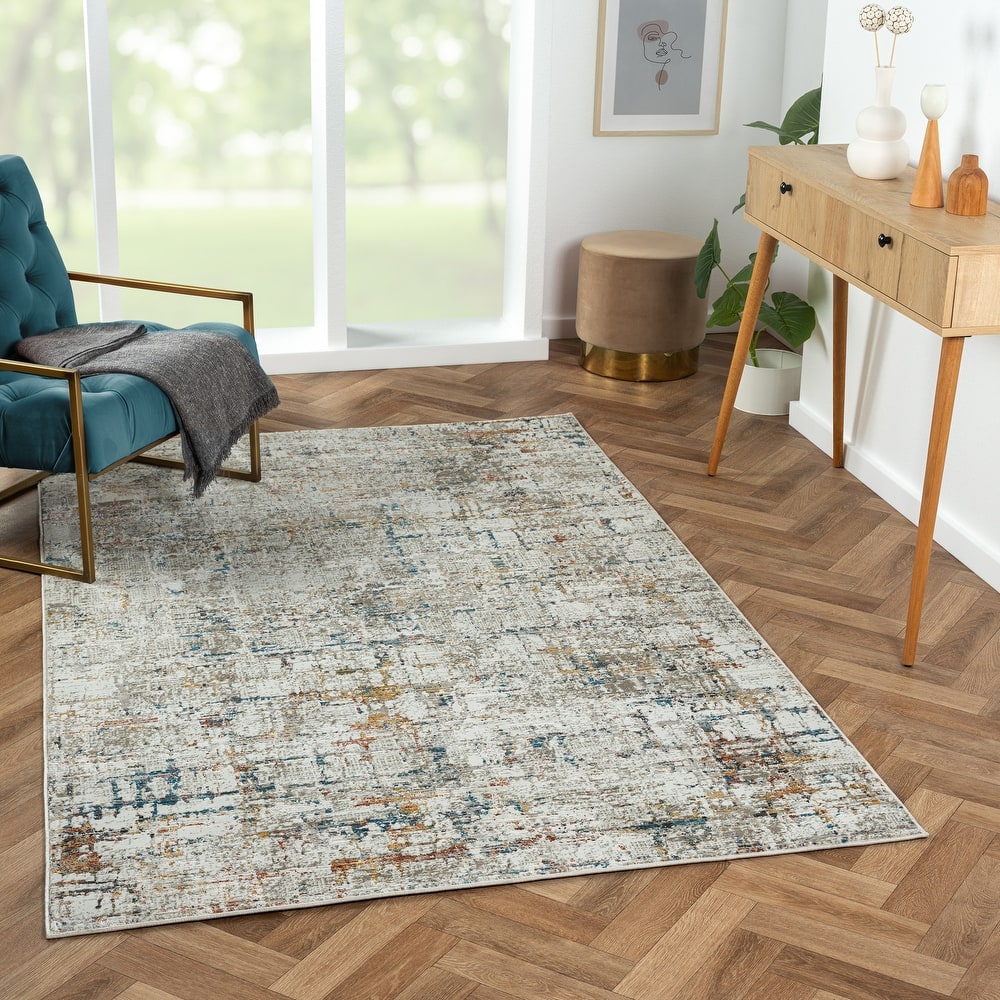 Bailey Transitional Geometric Gray/BeigePerformance Indoor Area Rug by Sevita