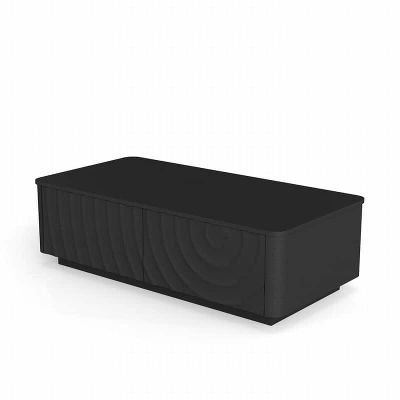 Mid Century 47" Rectangle Coffee Table with Unique Wave Texture and Safe Rounded Corner Design for Living Room