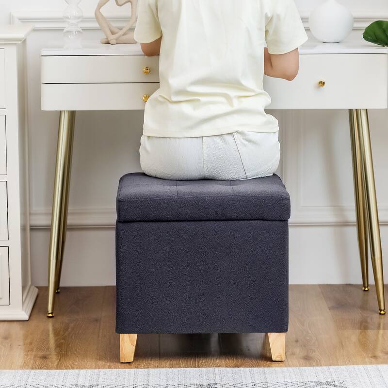 Adeco Bonded Leather Square Tufted Cubic Cube Storage Ottomans