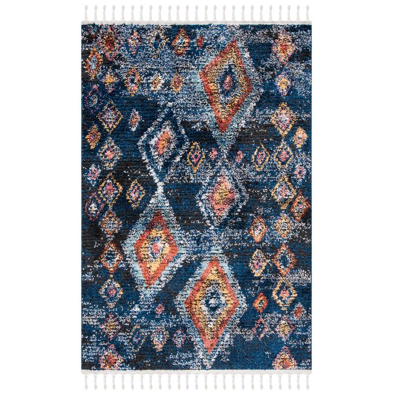SAFAVIEH Morocco Bohemian & Eclectic Manilla Tribal Navy/Multi Polyester Rug