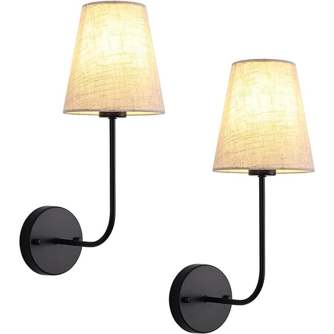 Vintage Wall Sconce Lights with Fabric Shade (Set of 2)