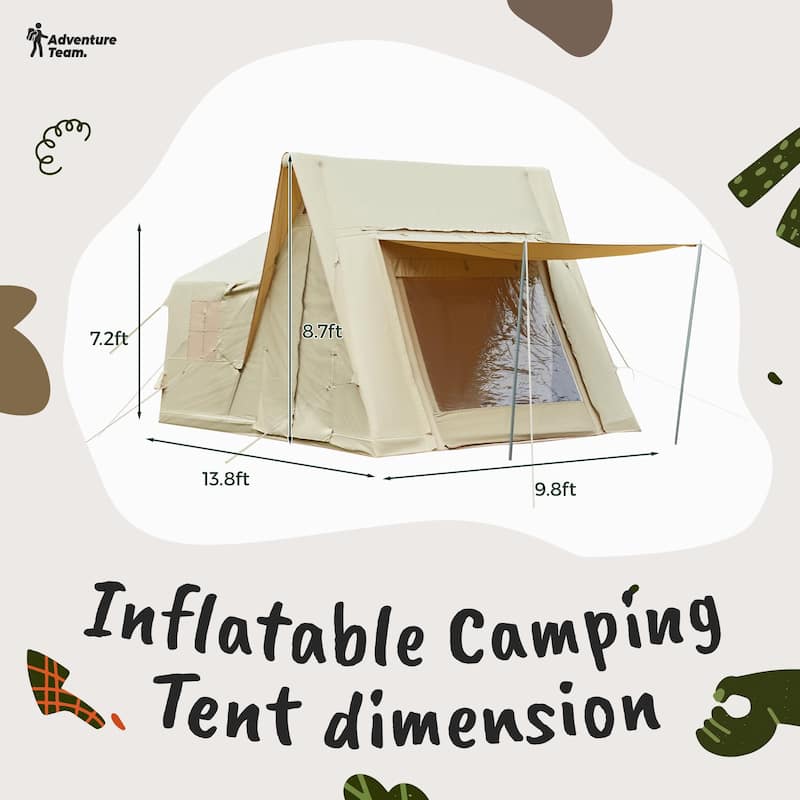Inflatable Camping Tent for 8-12 People, with Skylights, Chimney Window, and UV-Resistant, Easy Setup for Outdoors