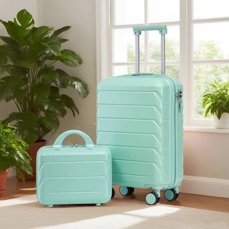 14"/20" ABS Spinner Wheel Luggage w/Combination Lock & Cosmetic Case