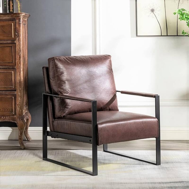 Hosam 25.4" PU/Microfiber Upholstery Metal Arms Chair