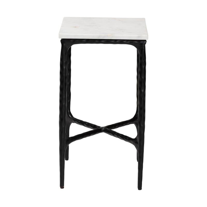 Akanji Marble End Table - Modern Rustic Accent Table with Hand-Forged Metal Frame for Living Room or Seating Areas