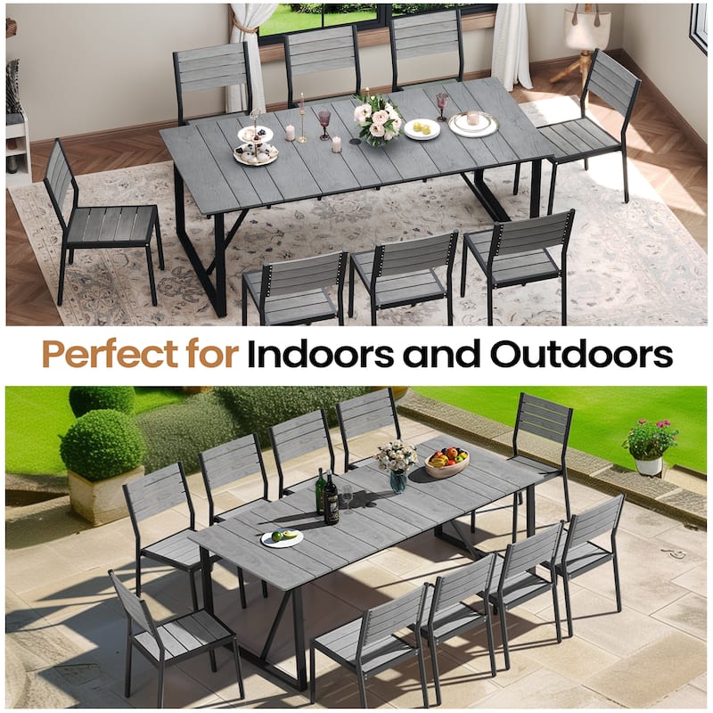Outdoor Aluminum Patio Dining Table Rectangle with Umbrella Hole - 82.7 in L * 37.8 in W * 28.9 in H