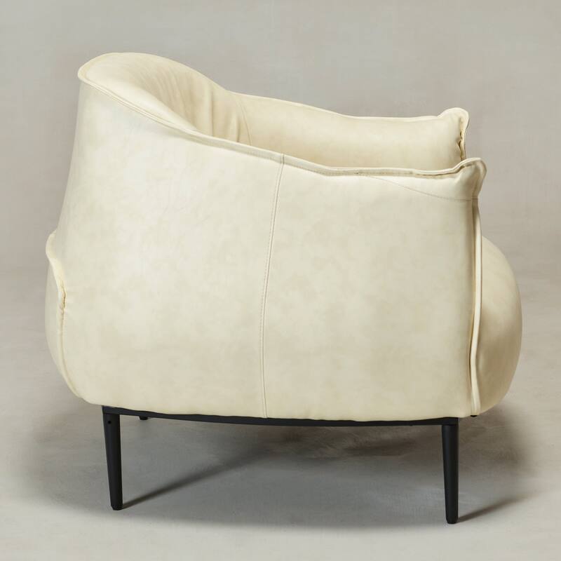 KINWELL 33" Wide Faux Vegan Leather Upholstery Barrel Accent Chair