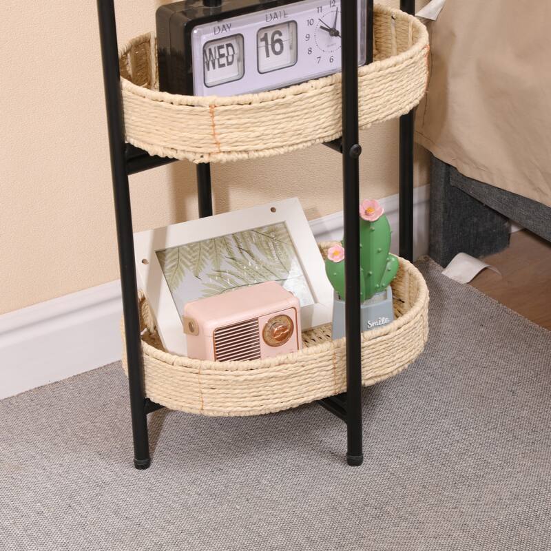 Small Handwoven Side Tables 3-Tier Oval Organizer Portable Storage Shelf