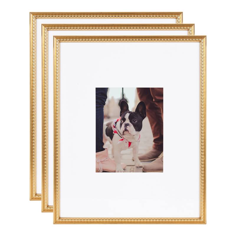 Kate and Laurel Adlynn Beaded Photo Frame Set - 16x20 matted to 8x10 - Gold