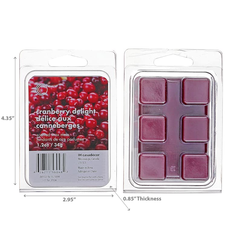 IH Casa Decor 6Pk Scented Wax Melts Cranberry Delight - Set of 4 - Red