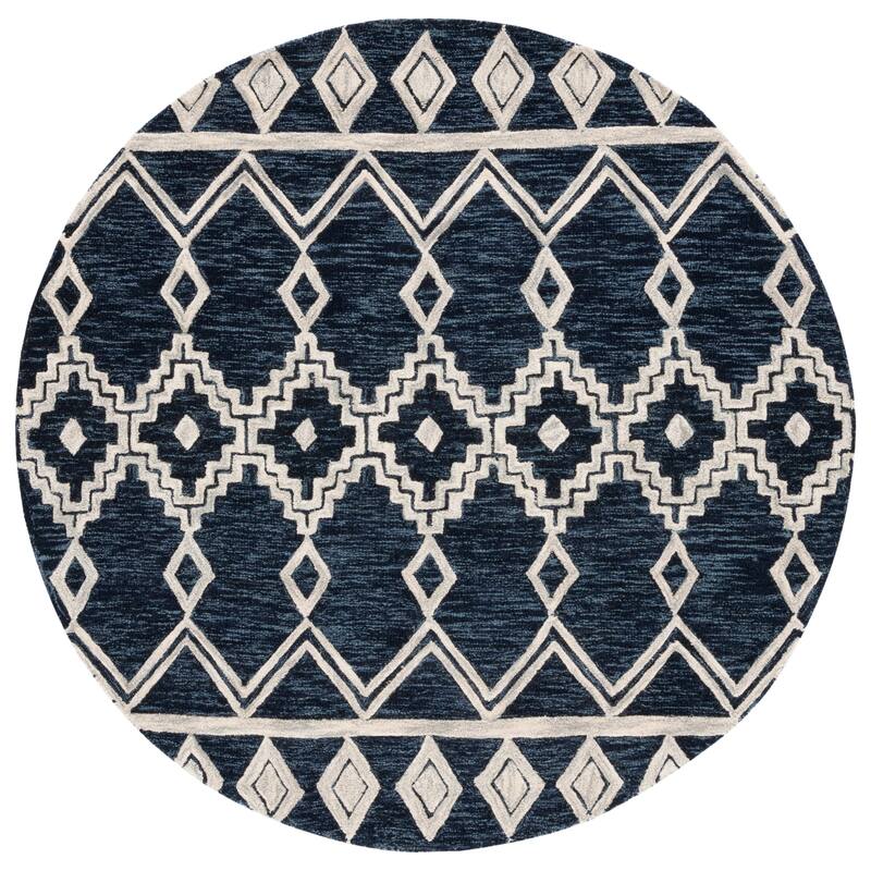 SAFAVIEH Handmade Abstract Zelina Modern Wool Rug - 6' Round - Navy/Ivory
