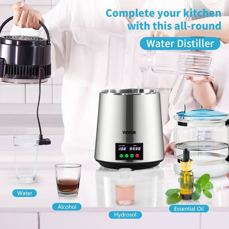 Anmytek 750W Distilled Water Maker Machine 0-99H Timing Set Temp Display,304 Stainless Steel Countertop
