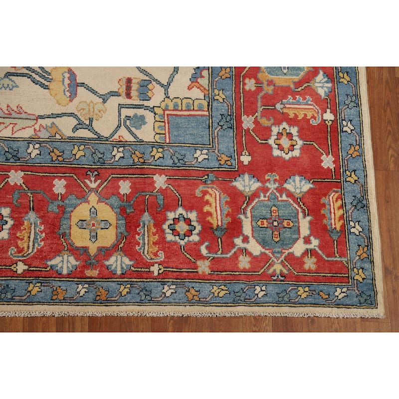 Vegetable Dye Heriz Oriental Rug Hand-Knotted Traditional Wool Carpet - 9'1" x 12'0"