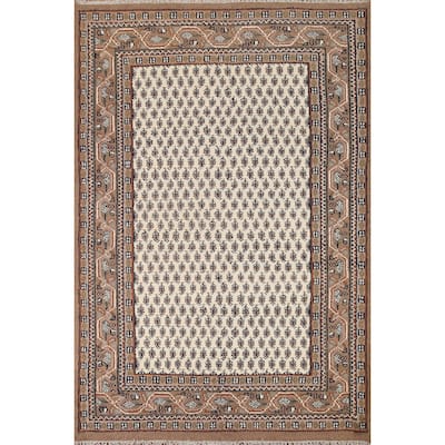 Ivory Paisley Traditional Botemir Area Rug Hand-knotted Wool Carpet - 5'7" x 7'9"