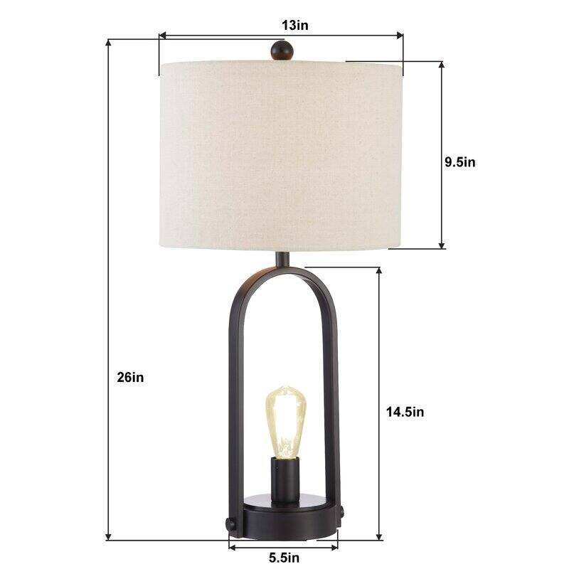 26'' Black Table Lamp Set with Outlet (Set of 2)