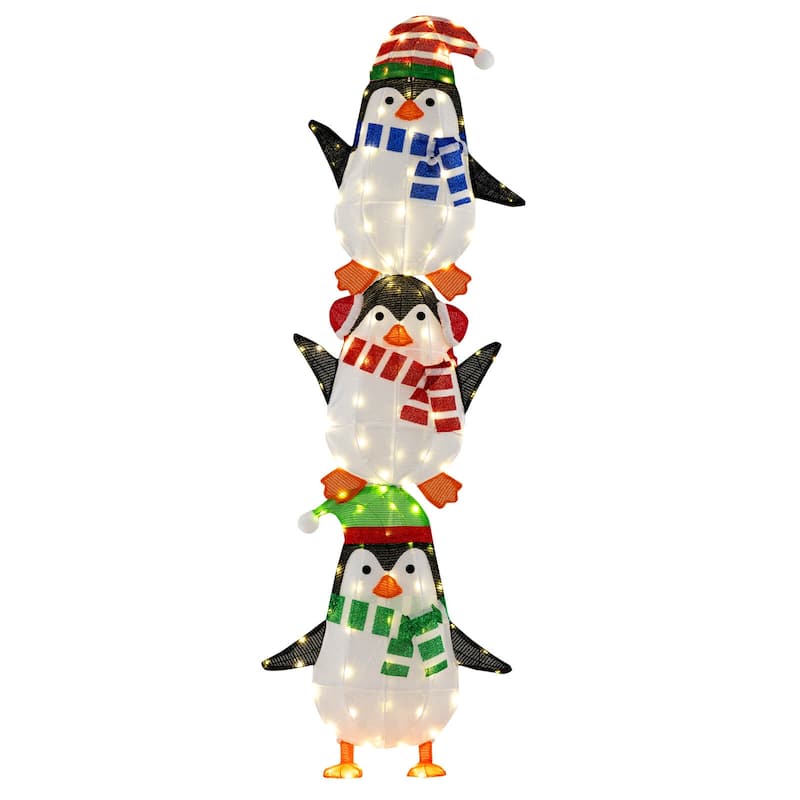 Costway Lighted Penguins Decoration Set of 3 with 156 Warm White - as pic shows - See Details