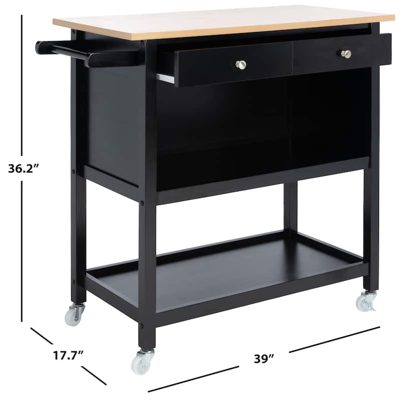 SAFAVIEH Daley 1-Drawer 2-Shelf Kitchen Bar Cart with Wheels - 39"W x 18"D x 36"H
