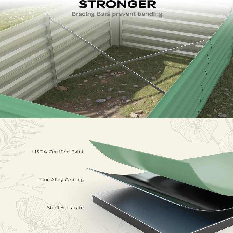 8x4x2FT Raised Garden Bed for Outdoor Gardening - Deep Root Metal Planter Green
