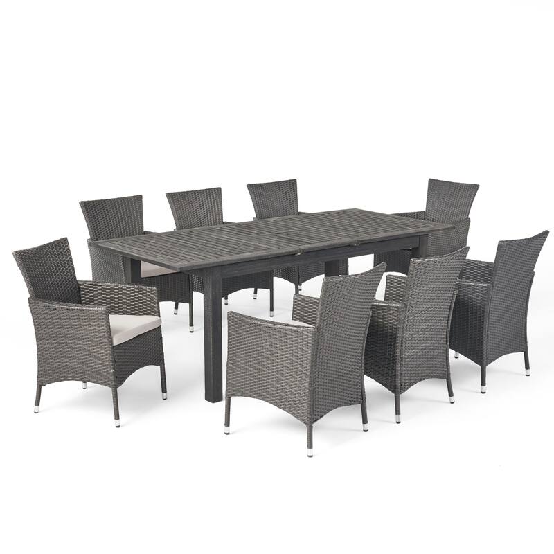 Nadia 9-piece Wood/ Wicker Expandable Dining Set by Christopher Knight Home