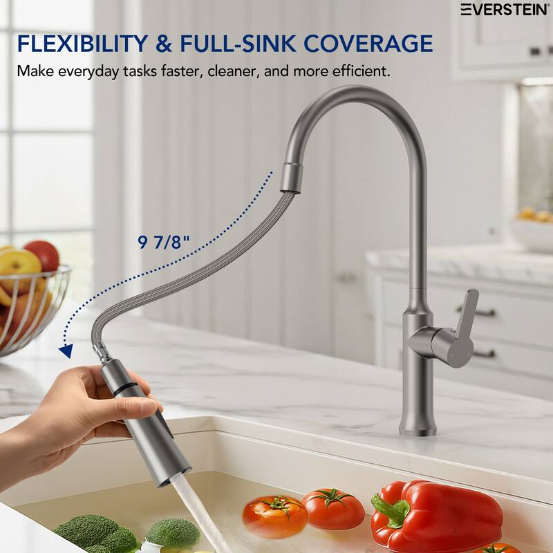 Single Handle Pull Down Kitchen Faucet with Sprayer Brass Swivels 360° Kitchen Faucet