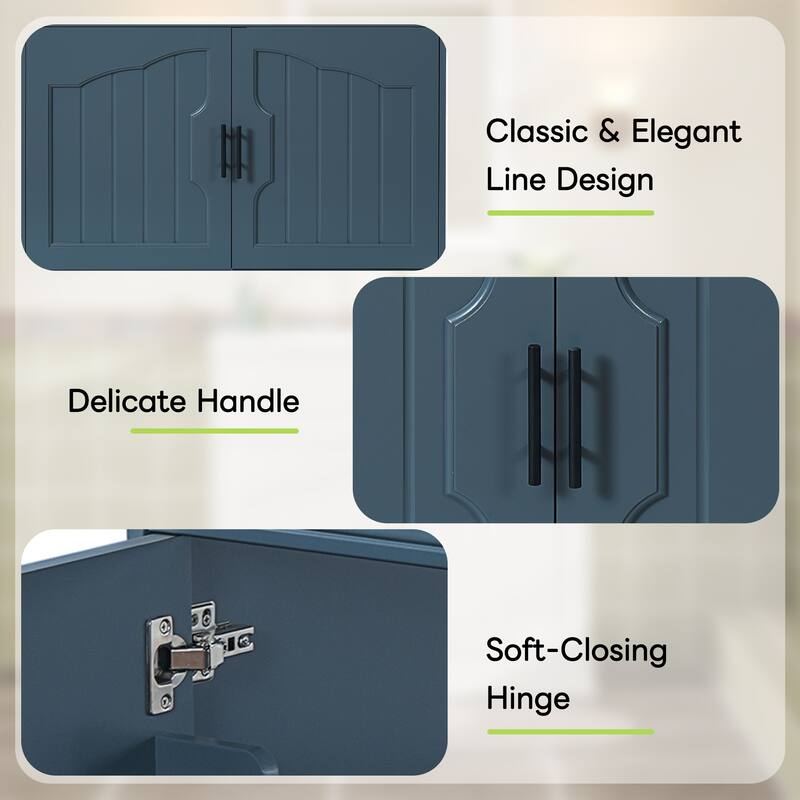 36" Bathroom Vanity with Ceramic Sink, Solid Wood Frame Cabinet with 2 Soft-Close Doors & Adjustable Shelves